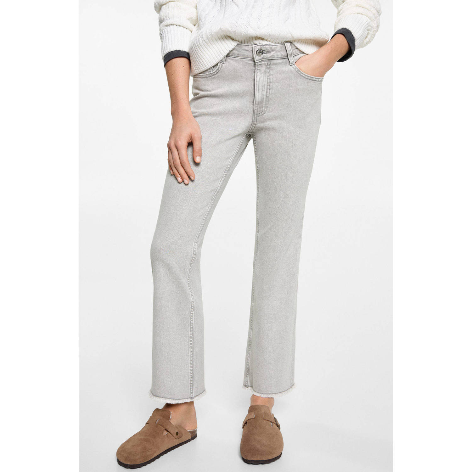 MANGO TEEN regular waist flared jeans grey denim