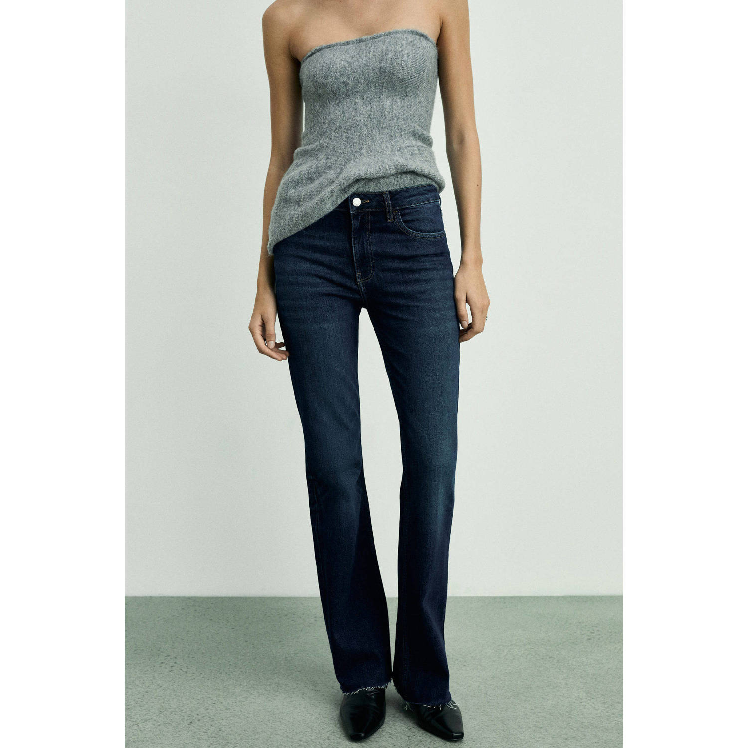 Mango regular waist flared jeans dark blue denim