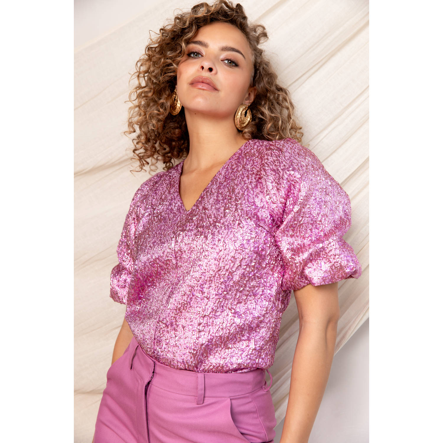 Freebird blousetop roze met glitter