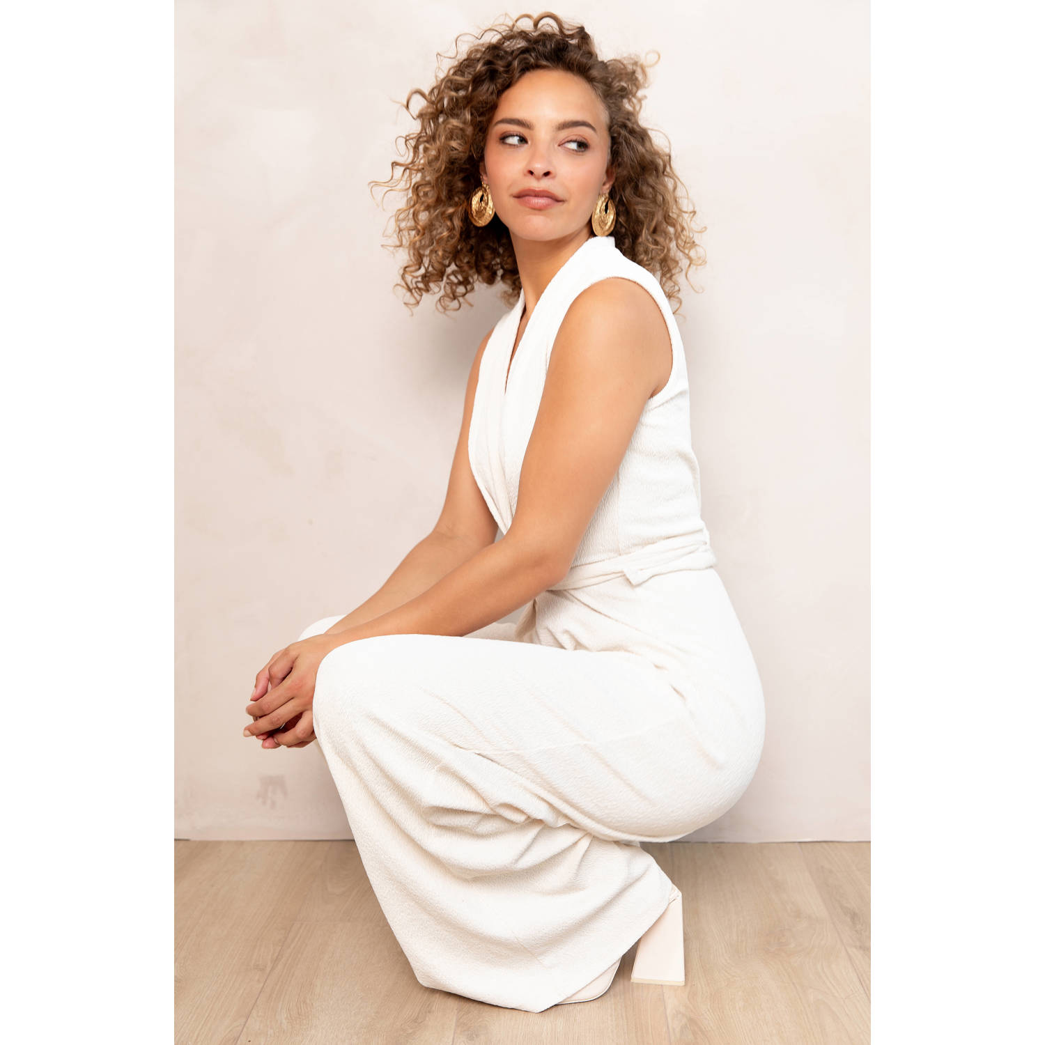 Freebird aansluitend jumpsuit crème