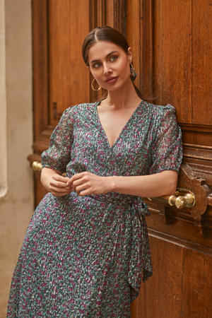midi jurk met lurex groen