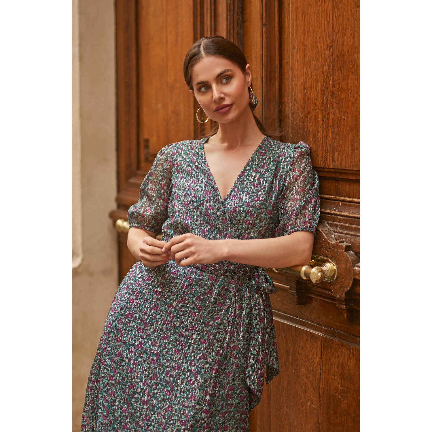 Freebird midi jurk met lurex groen