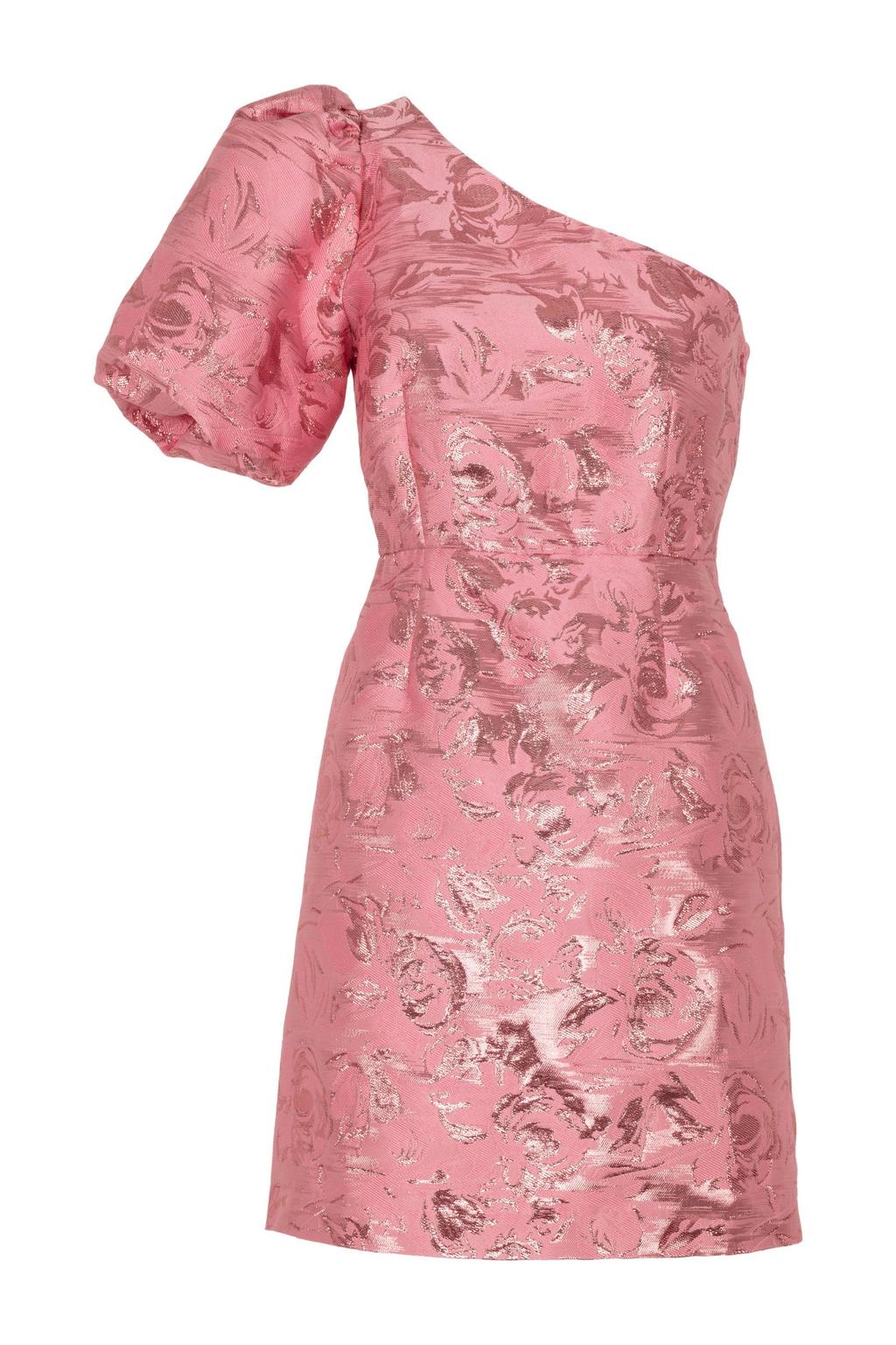 Roze dames Freebird korte jurk van polyester met effen, korte mouwen en one shoulder