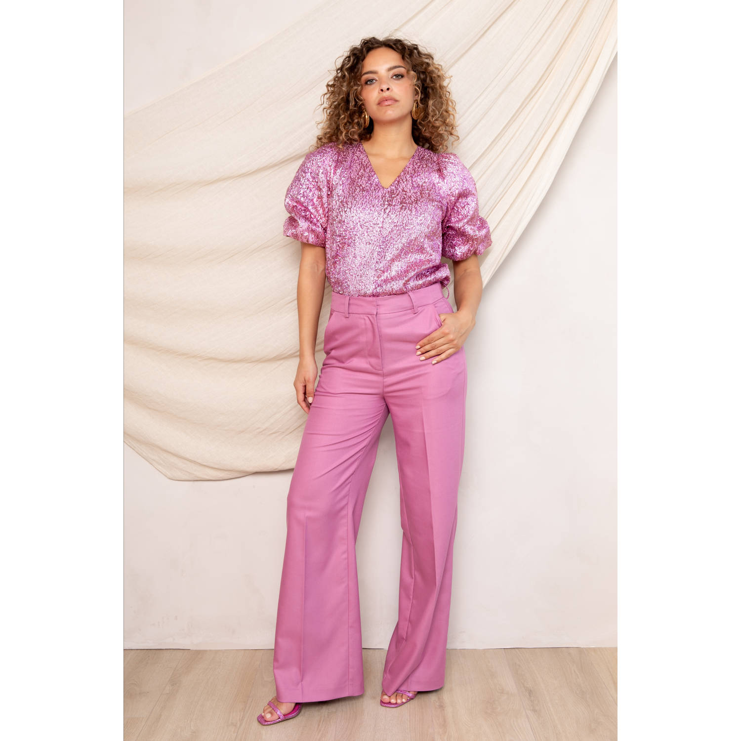 Freebird wide leg high waist pantalon roze