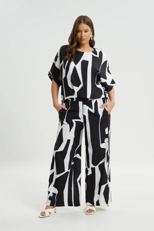 wide leg regular waist broek zwart