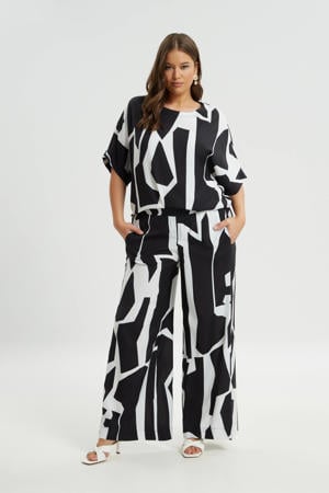 wide leg regular waist broek zwart