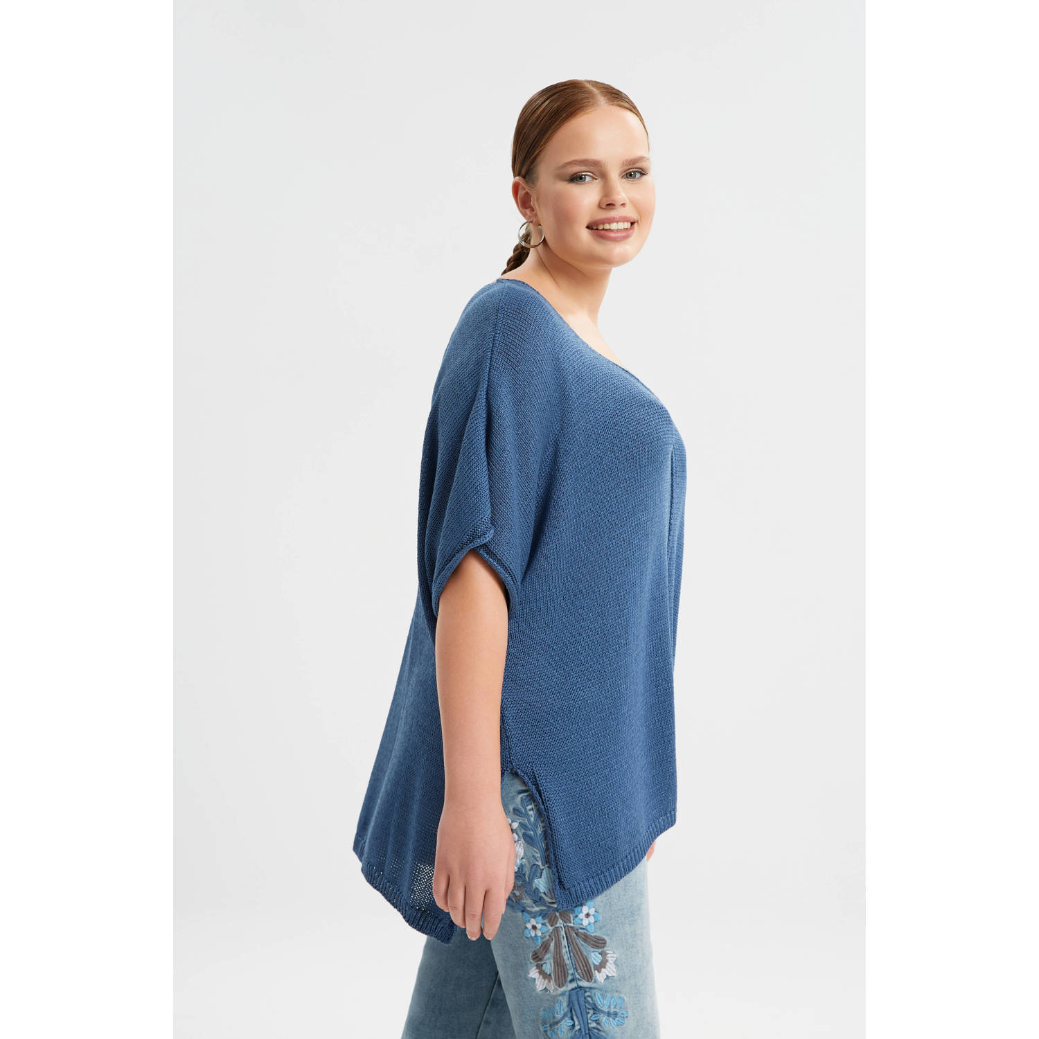 Mat Fashion top blauw gebreid