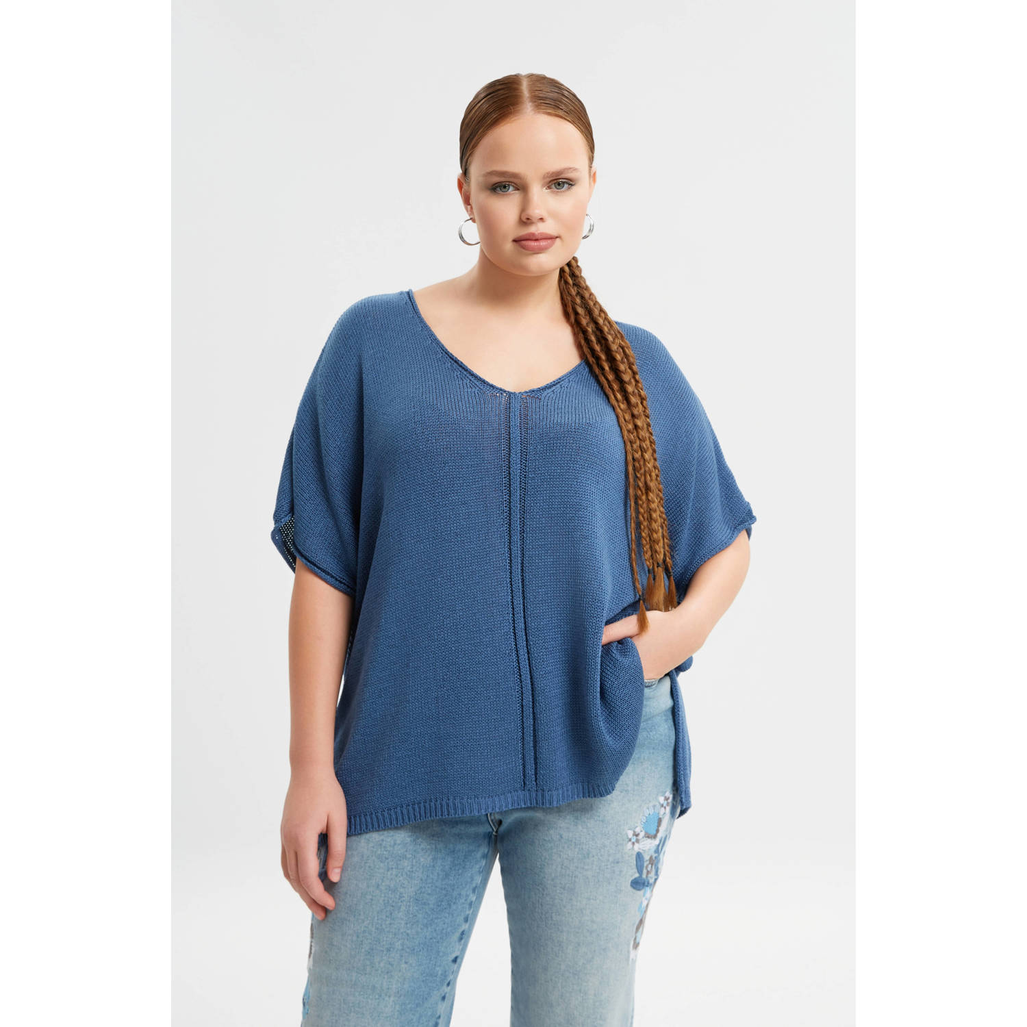 Mat Fashion top blauw gebreid