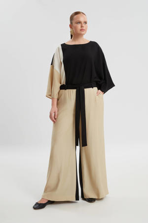 wide leg regular waist broek zwart
