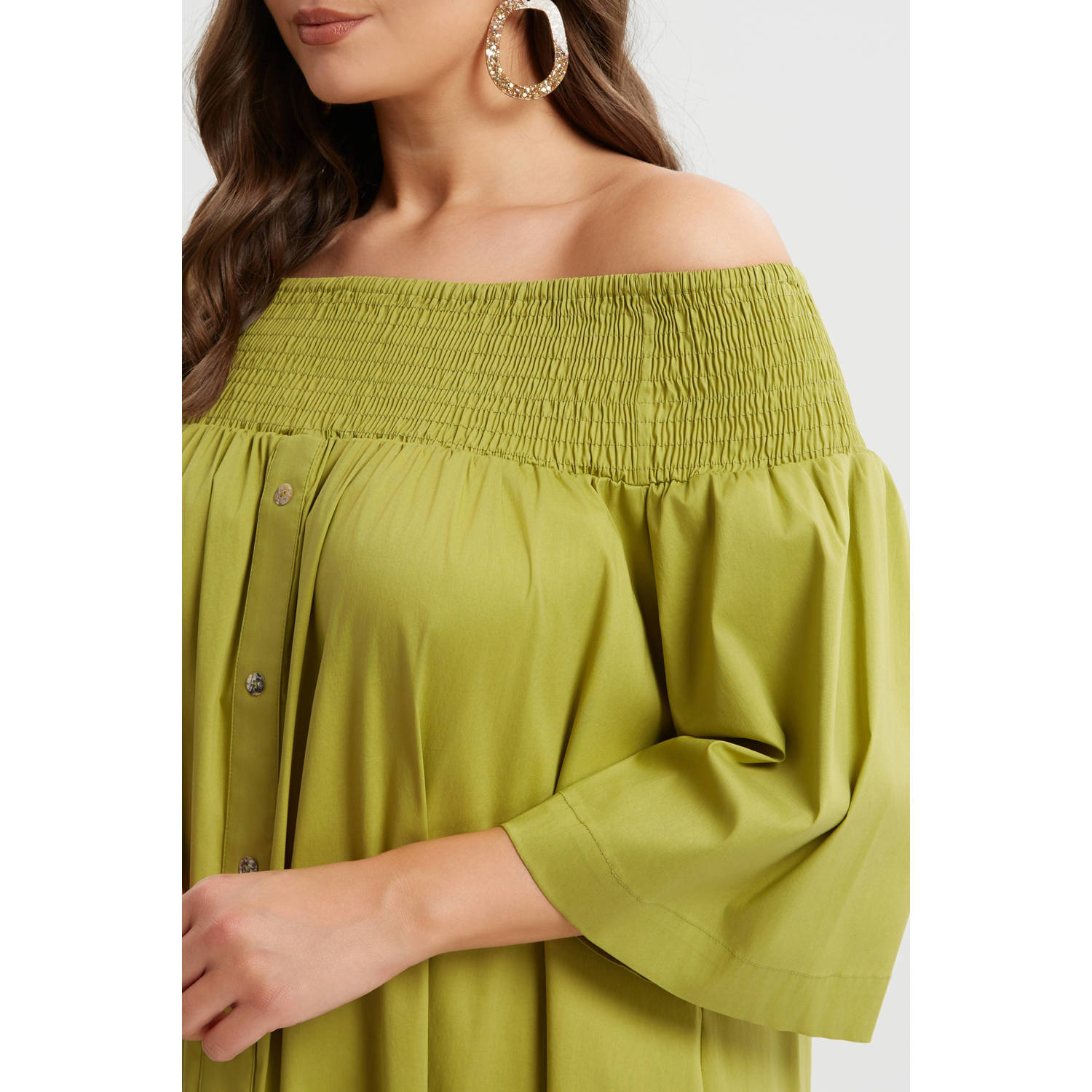 Mat Fashion off shoulder jurk limegroen