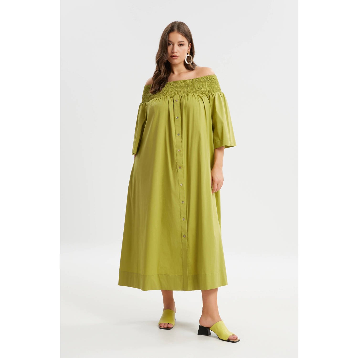 Mat Fashion off shoulder jurk limegroen