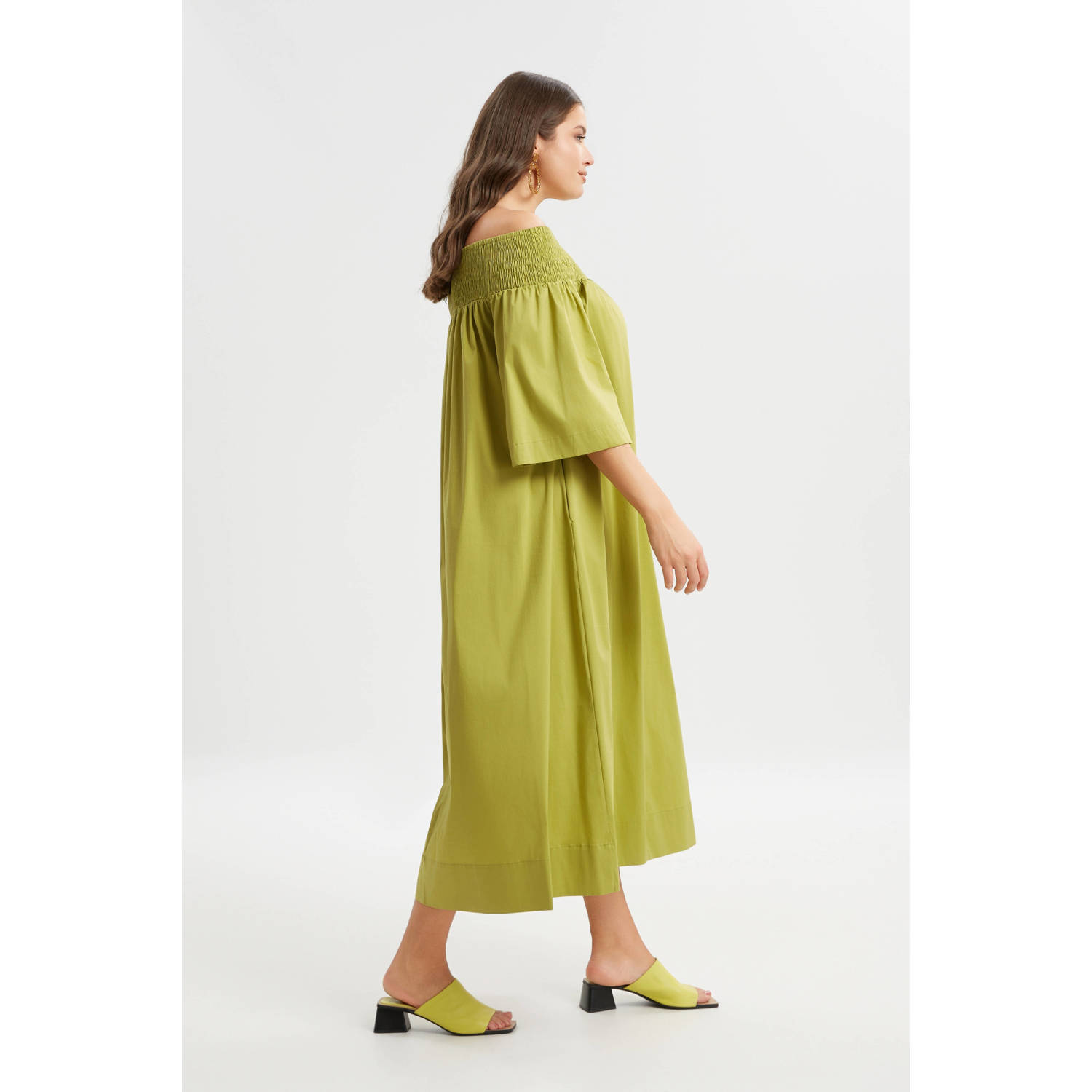 Mat Fashion off shoulder jurk limegroen