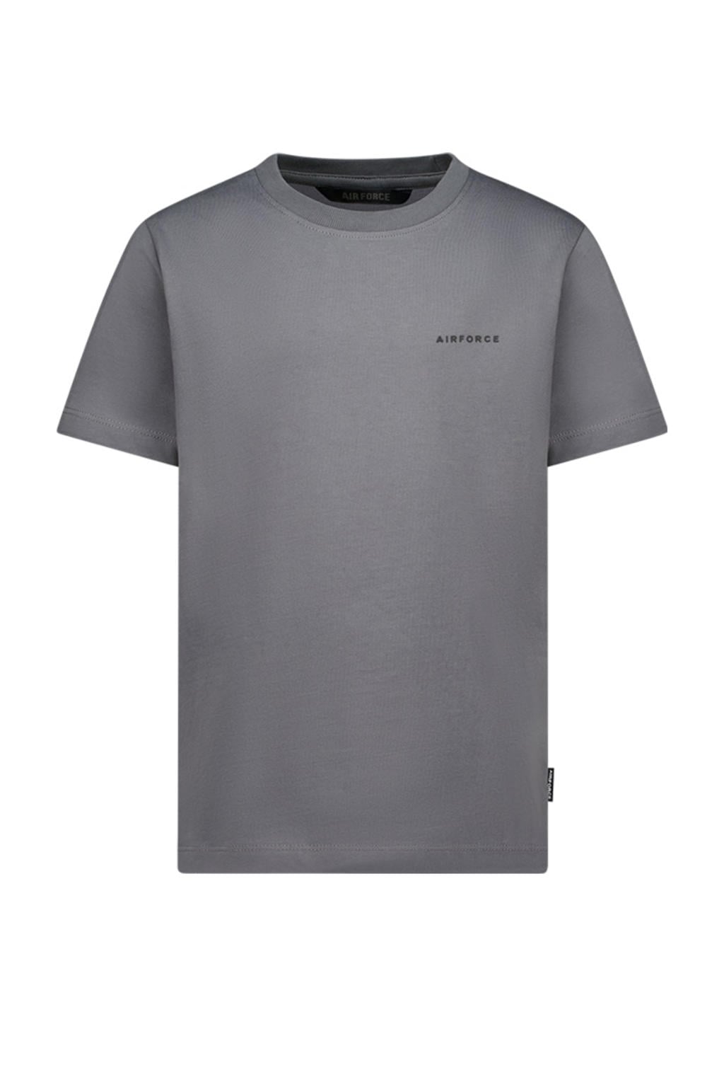 Antraciete jongens Airforce T-shirt van katoen met effen, korte mouwen en ronde hals