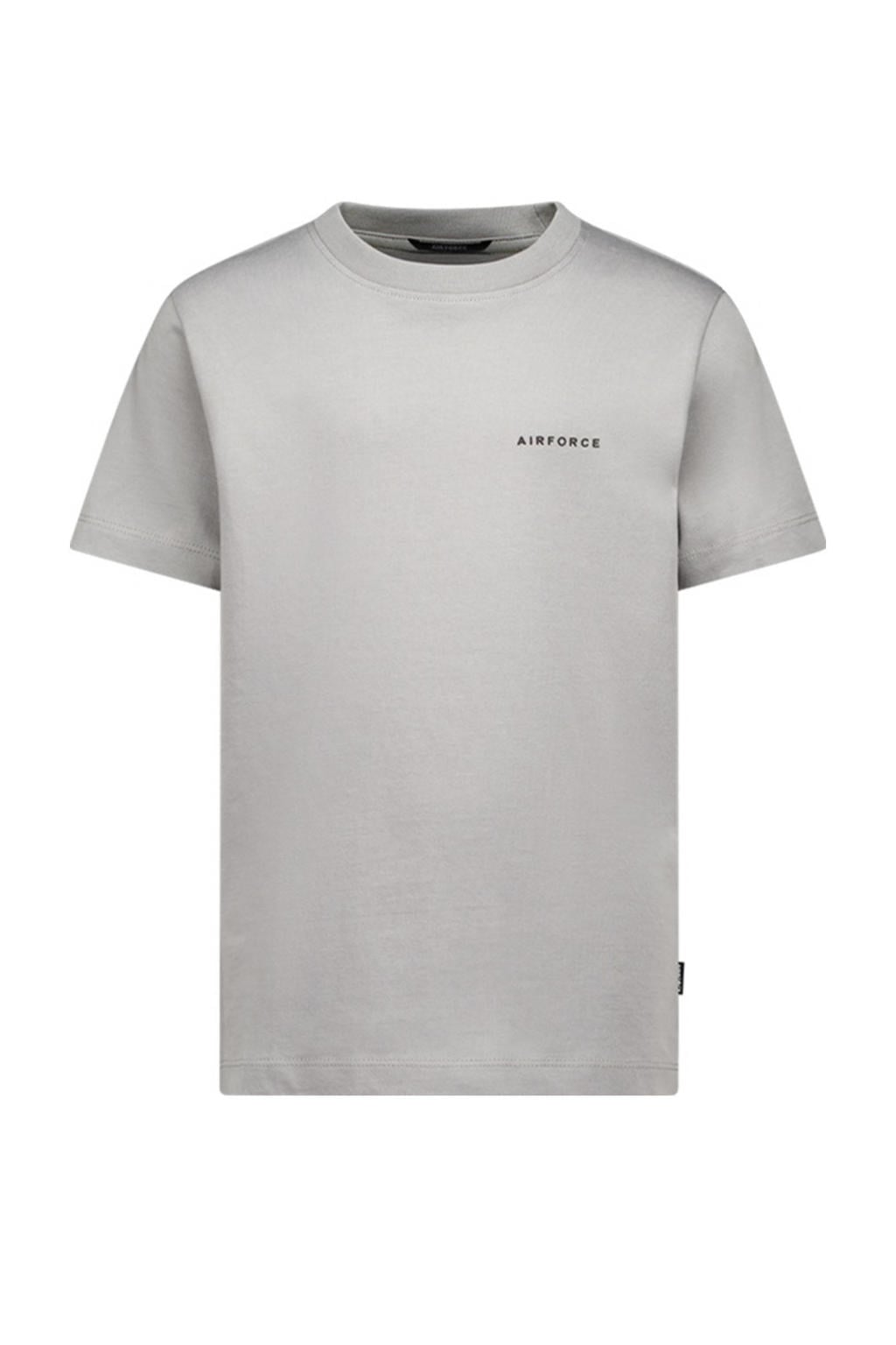 Lichtgrijze jongens Airforce T-shirt van katoen met effen, korte mouwen en ronde hals