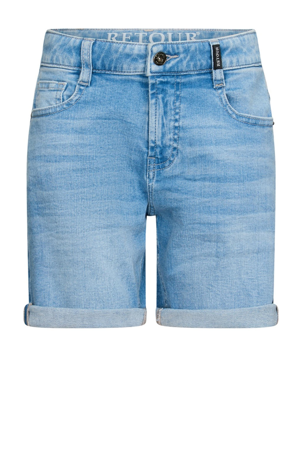 Light blue denim jongens Retour Jeans relaxed short van stretchdenim met regular waist, rits- en knoopsluiting en effen