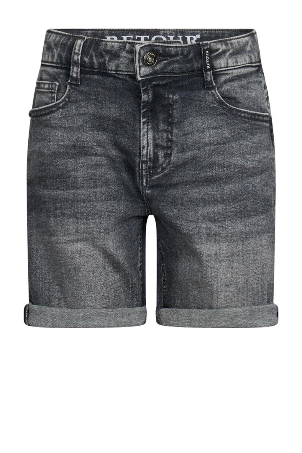 Grey denim jongens Retour Jeans relaxed short van stretchdenim met regular waist, rits- en knoopsluiting en effen