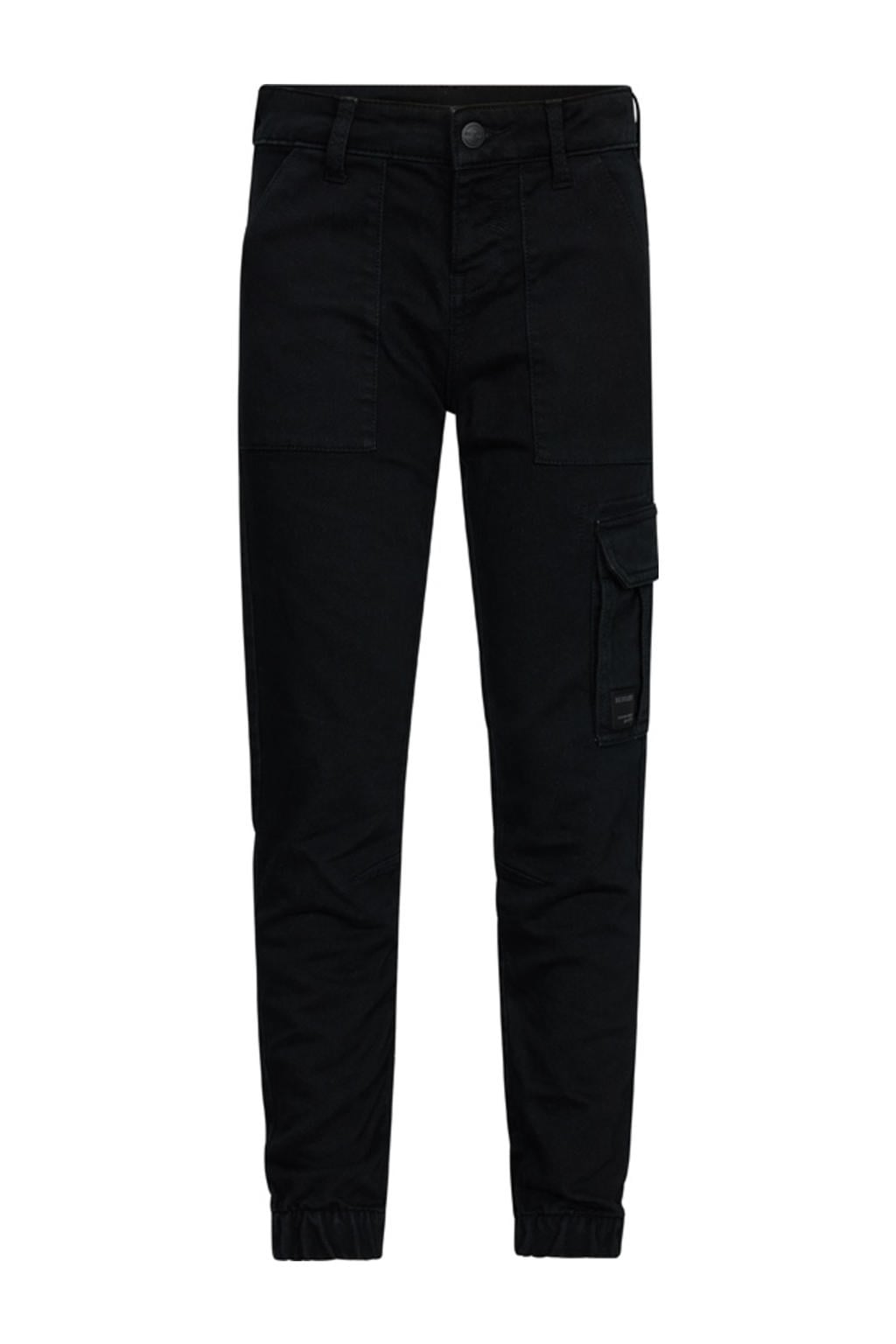 Zwarte jongens Retour Jeans straight casual broek van stretchkatoen met regular waist, rits- en knoopsluiting en effen
