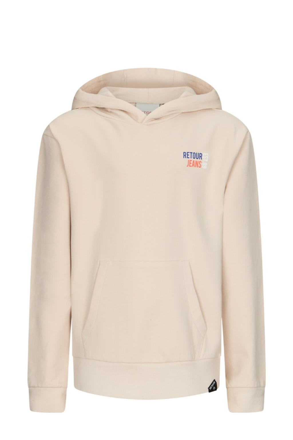 Beige jongens Retour Jeans hoodie van stretchkatoen met effen, lange mouwen en capuchon