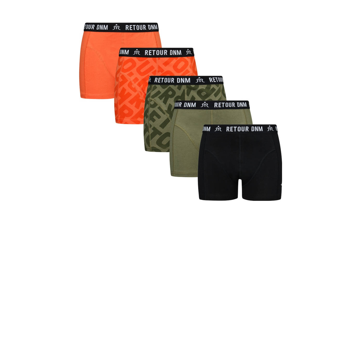 Retour Jeans boxershort set van 5 oranje groen zwart