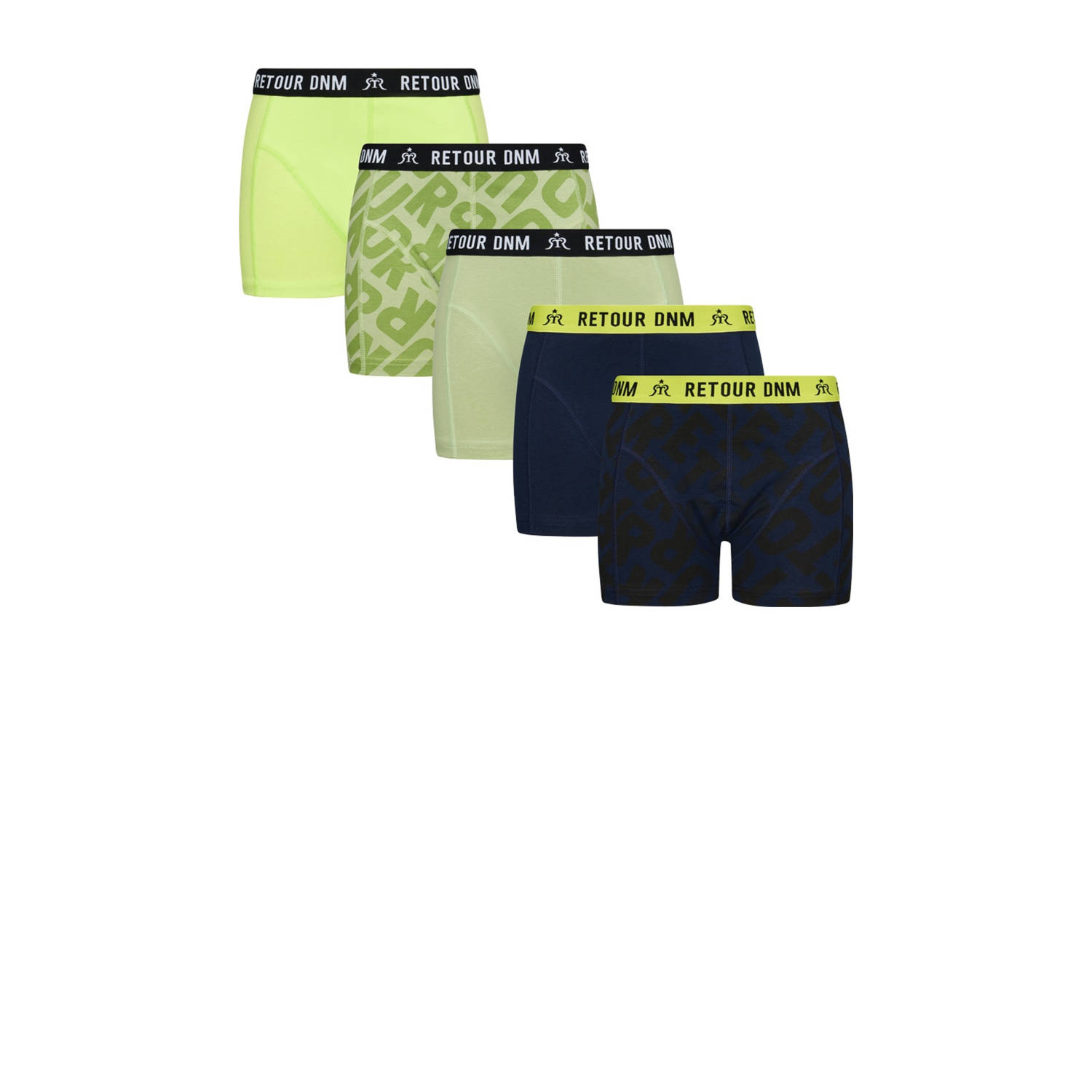 Retour Jeans boxershort set van 5 lichtgroen zwart geel