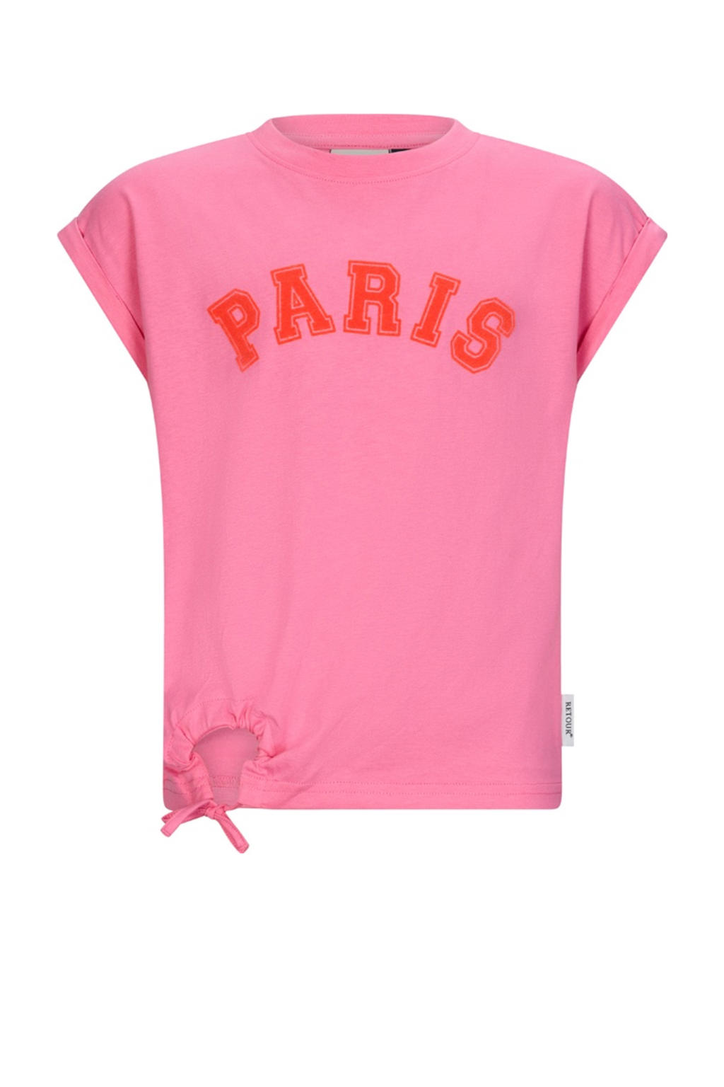 Lichtroze meisjes Retour Jeans T-shirt van katoen met tekst print, korte mouwen, ronde hals en cut out