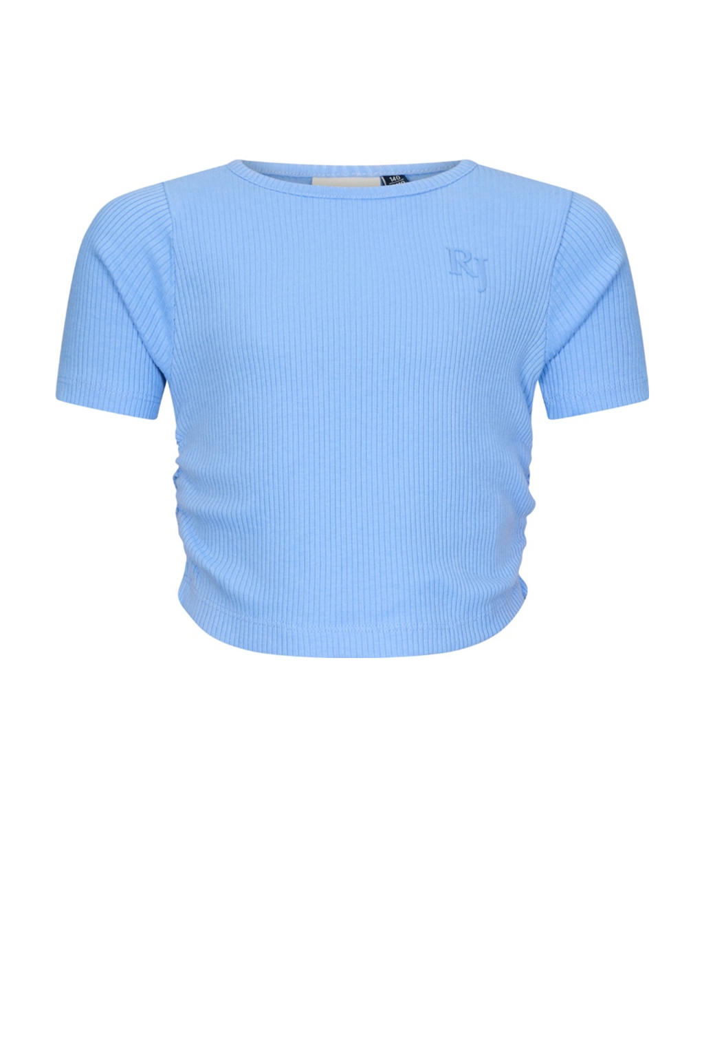 Blauwe meisjes Retour Jeans T-shirt van katoen met printopdruk, korte mouwen, ronde hals en smockwerk