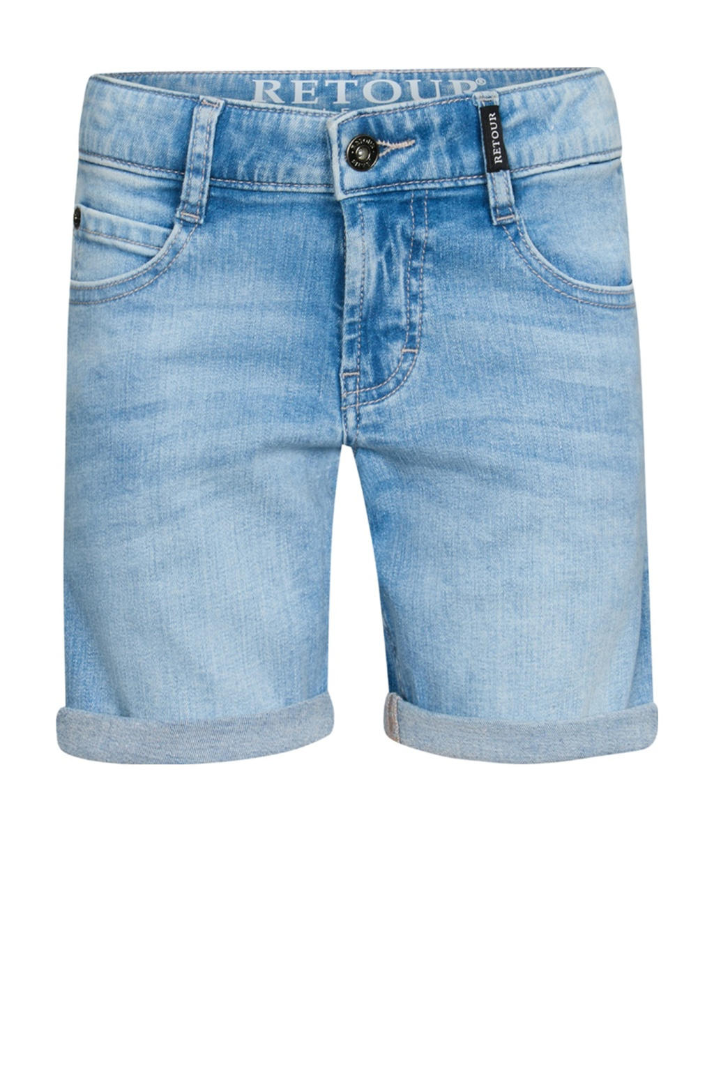 Light blue denim jongens Retour Jeans regular short van stretchdenim met rits- en knoopsluiting en effen