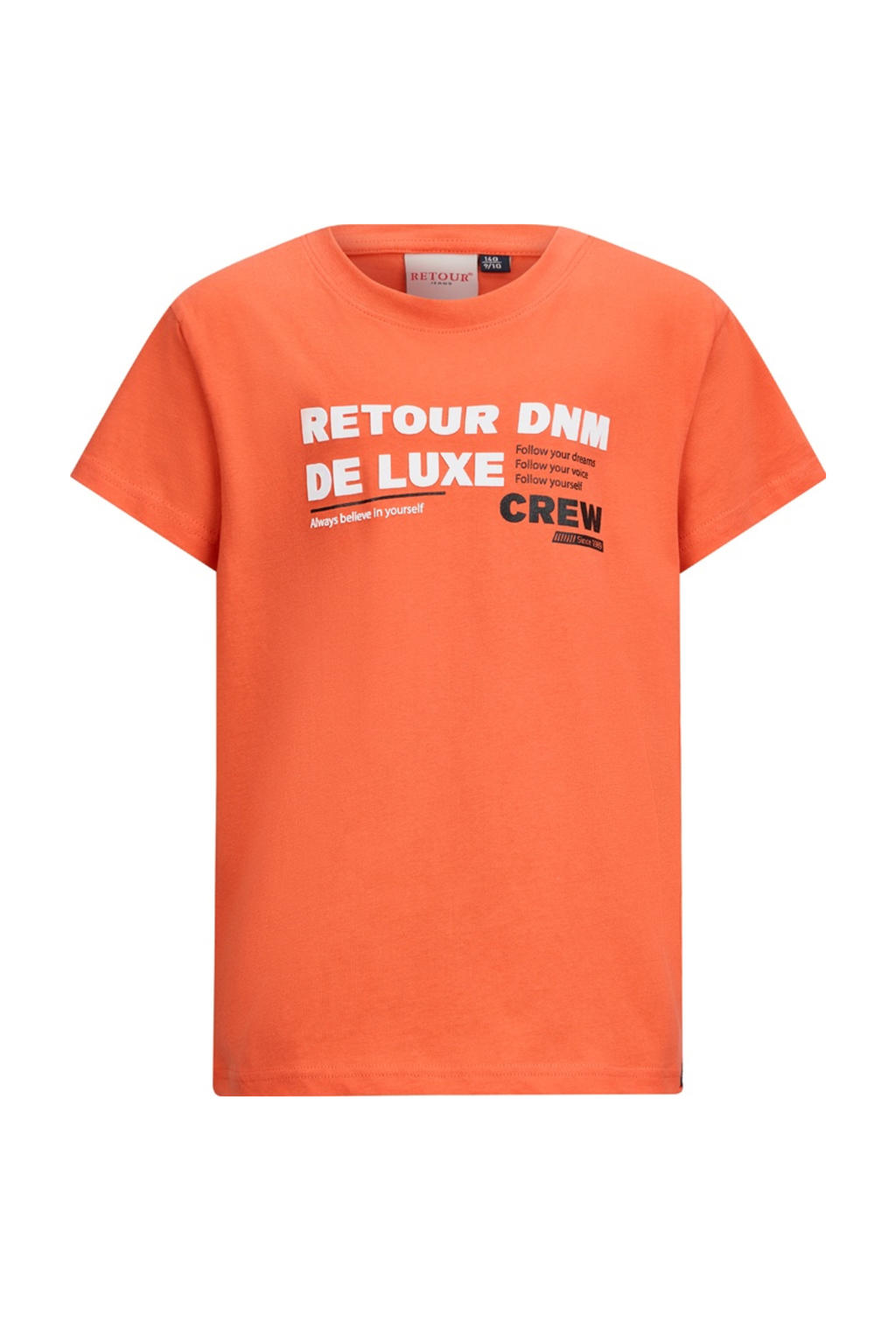 Oranje jongens Retour Jeans T-shirt van katoen met printopdruk, korte mouwen en ronde hals