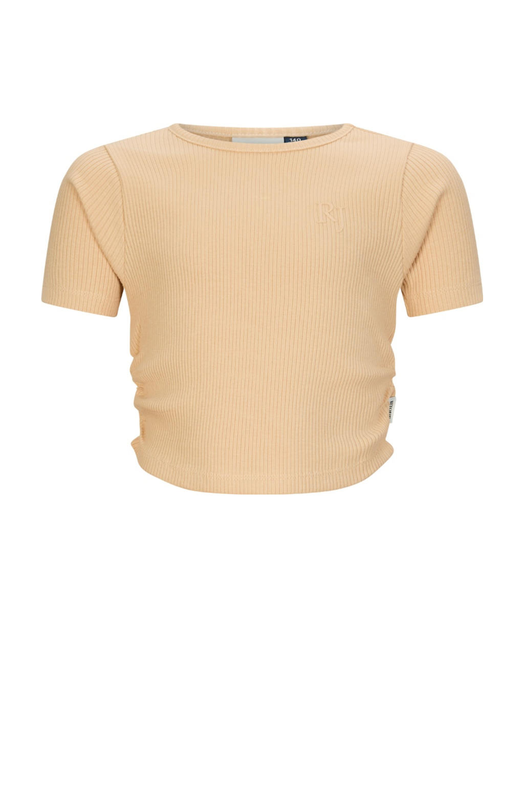 Zandkleurige meisjes Retour Jeans T-shirt van katoen met effen, korte mouwen, ronde hals en plooien