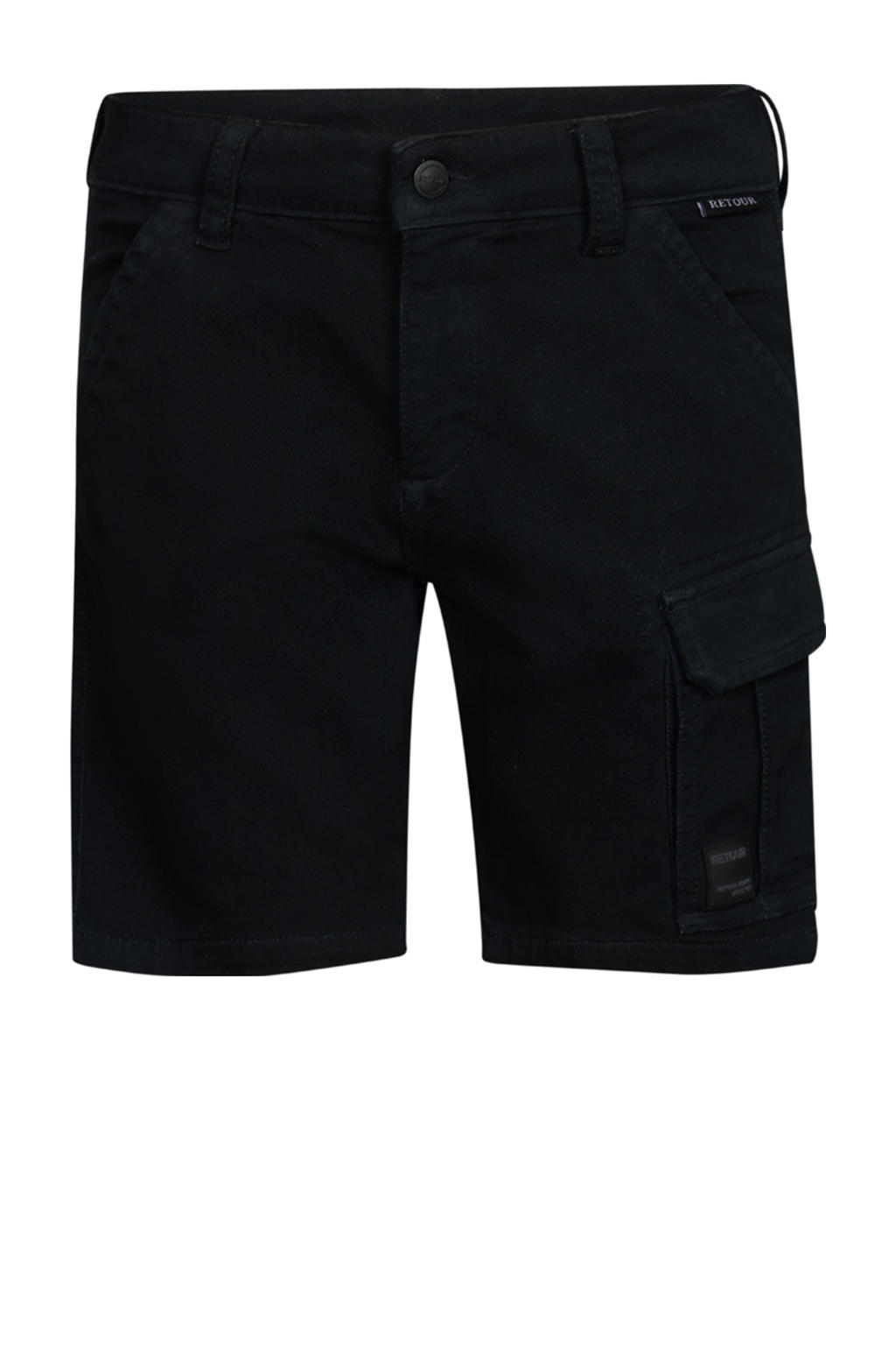 Zwarte jongens Retour Jeans straight cargo short van stretchkatoen met regular waist, rits- en knoopsluiting en effen