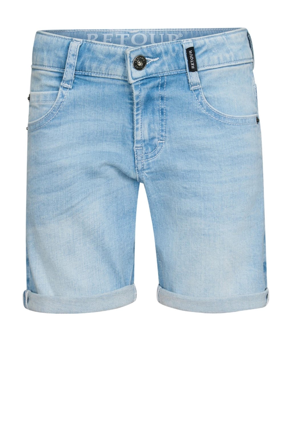 Light blue denim jongens Retour Jeans regular short van stretchdenim met rits- en knoopsluiting en effen