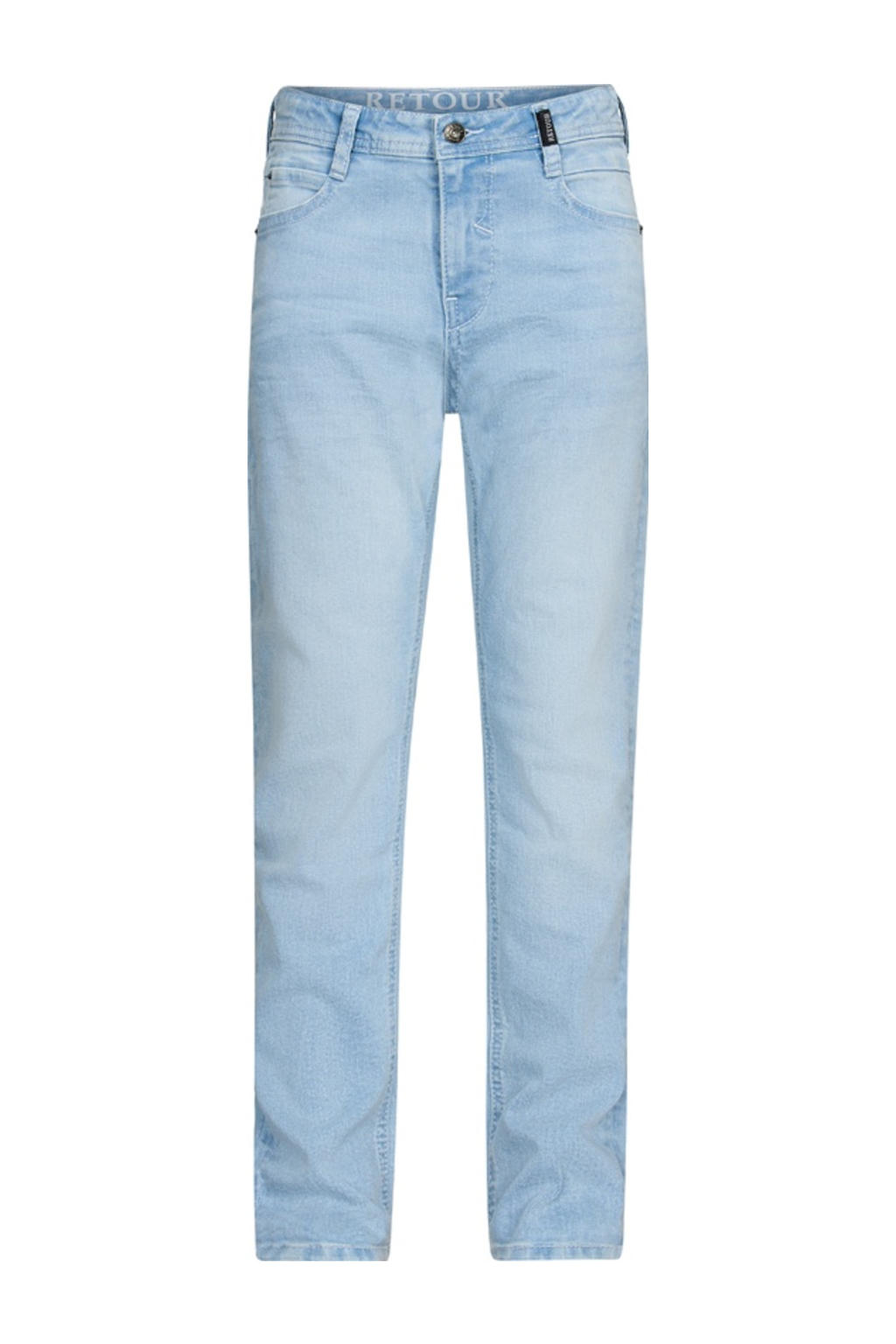 Light blue denim jongens Retour Jeans straight leg jeans van stretchdenim met rits- en knoopsluiting en effen
