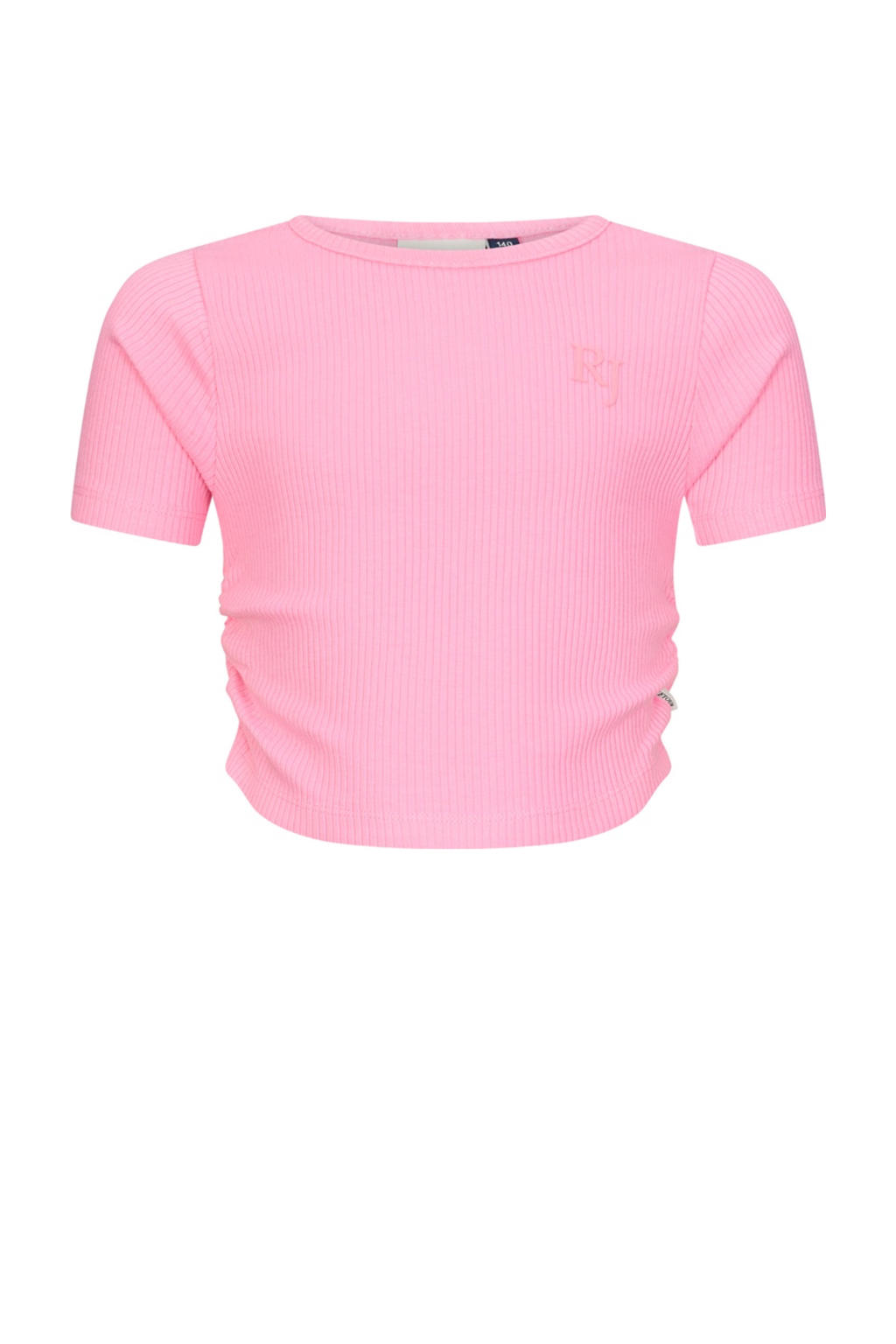 Lichtroze meisjes Retour Jeans T-shirt van katoen met effen, korte mouwen, ronde hals en plooien