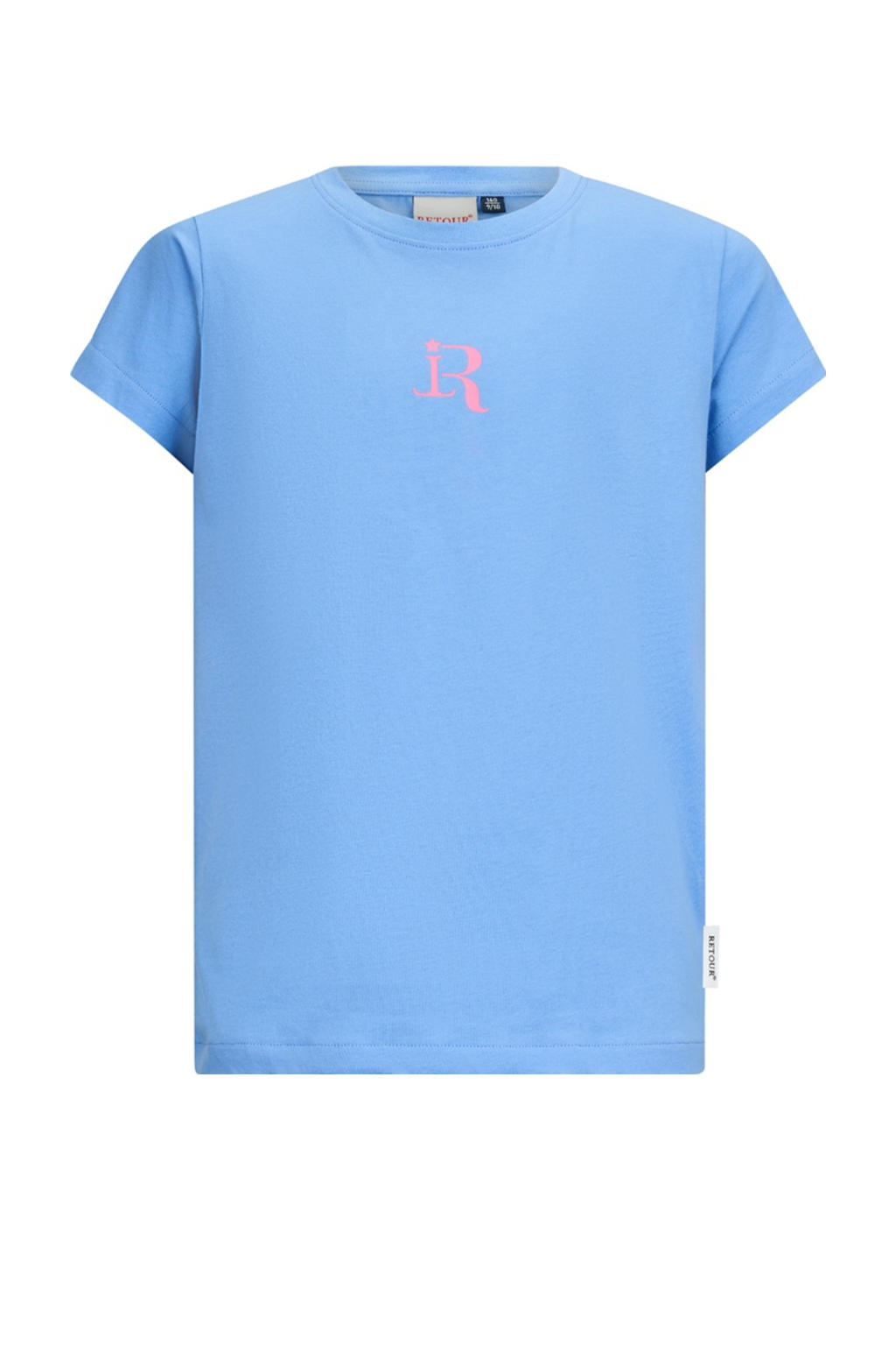 Blauwe meisjes Retour Jeans T-shirt van katoen met backprint, korte mouwen en ronde hals