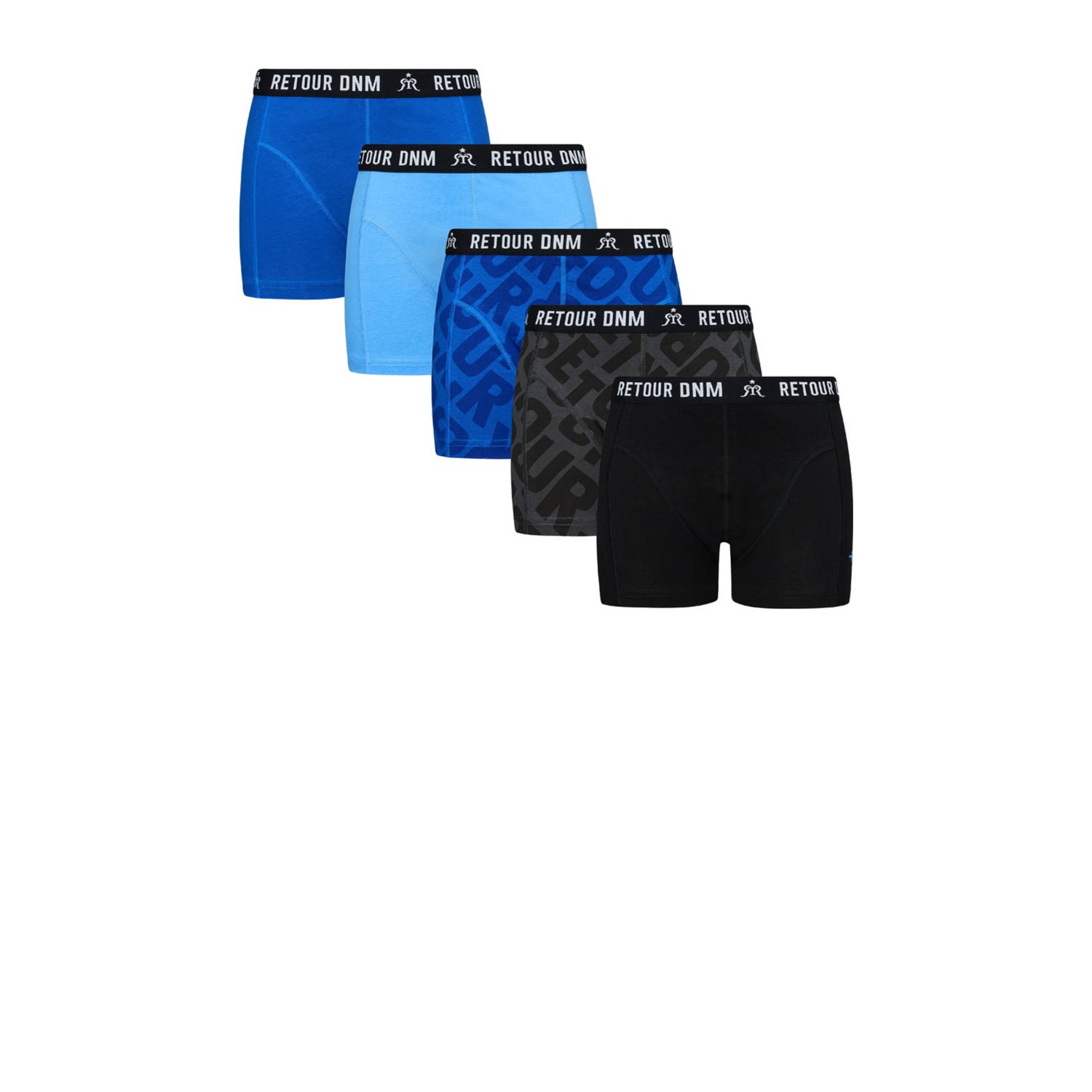 Retour Jeans boxershort set van 5 kobaltblauw zwart lichtblauw