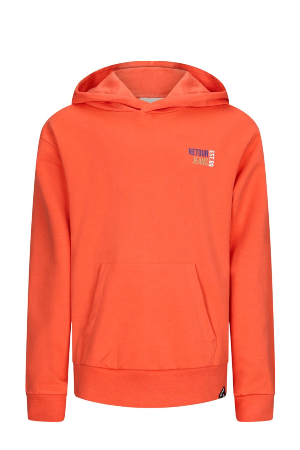 Oranje jongens Retour Jeans hoodie van stretchkatoen met effen, lange mouwen en capuchon
