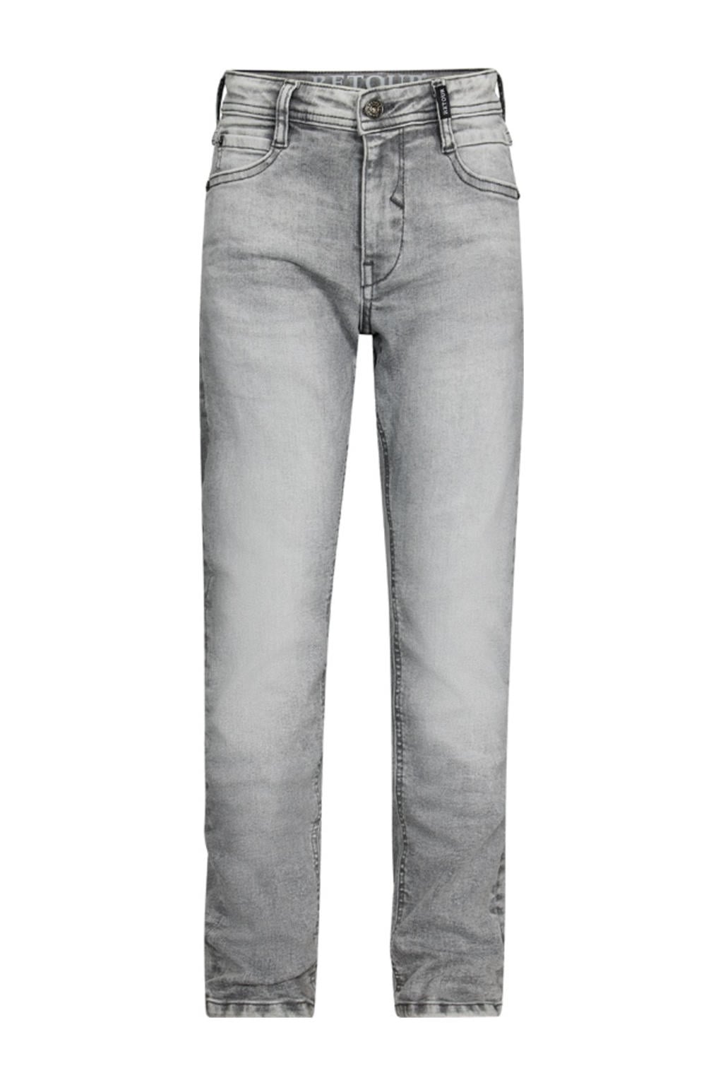 Grey denim jongens Retour Jeans straight leg jeans van stretchdenim met rits- en knoopsluiting en effen