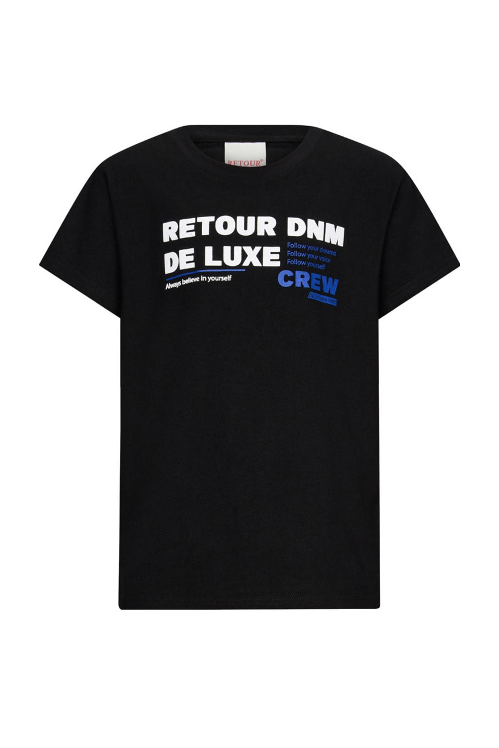 Zwarte jongens Retour Jeans T-shirt van katoen met printopdruk, korte mouwen en ronde hals