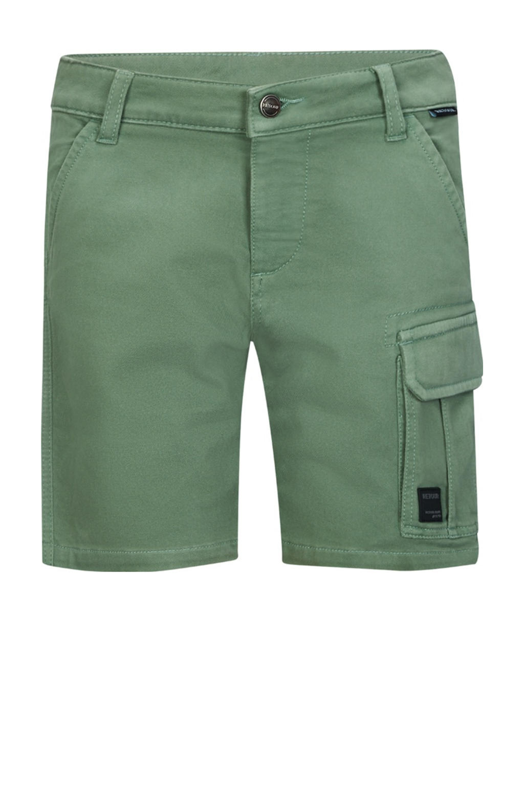 Groene jongens Retour Jeans straight cargo short van stretchkatoen met regular waist, rits- en knoopsluiting en effen