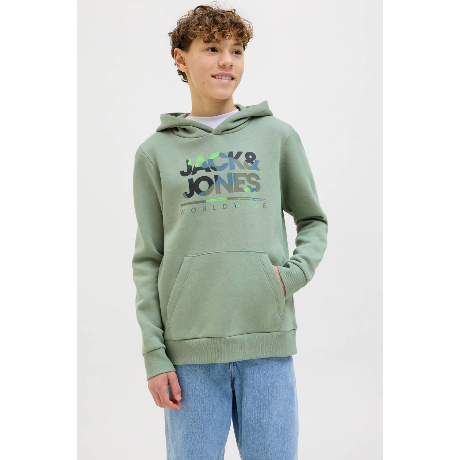 JACK & JONES JUNIOR hoodie lichtgroen