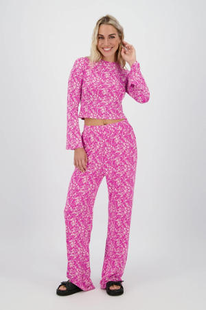 wide leg regular waist broek roze