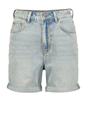 straight high waist denim short light blue denim