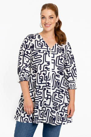 oversized tuniek Plus Size met print - wit