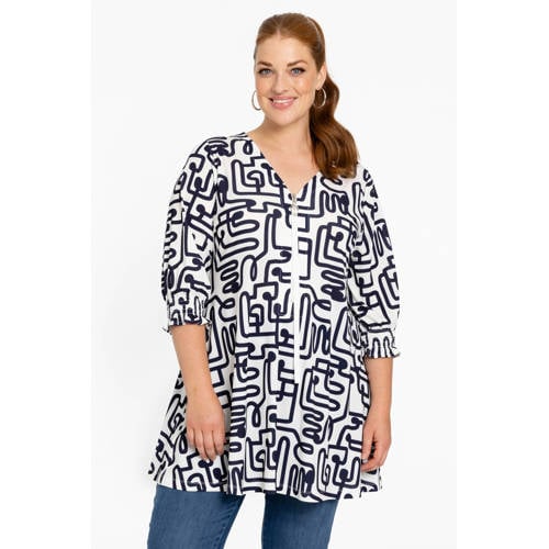 YOEK oversized tuniek Plus Size met print wit