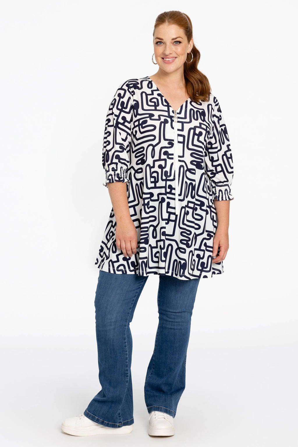 YOEK oversized tuniek Plus Size met print - wit