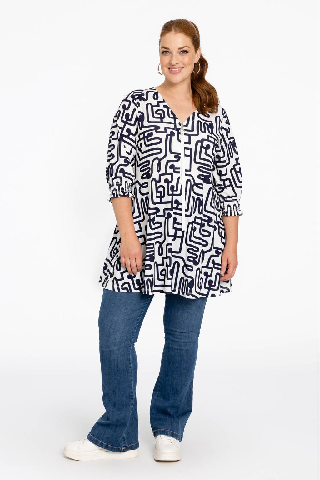 YOEK oversized tuniek Plus Size met print - wit