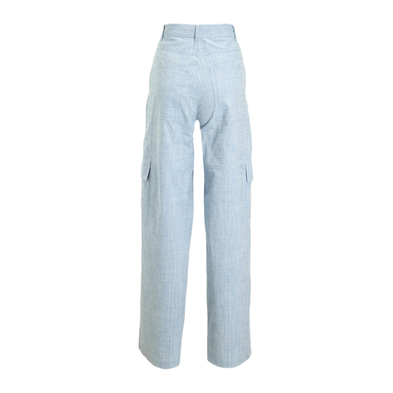 Est'seven wide leg regular waist cargo broek lichtblauw