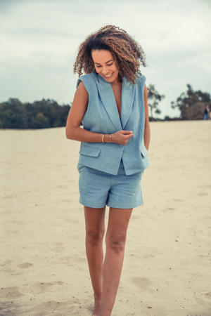 cropped blazer light blue denim