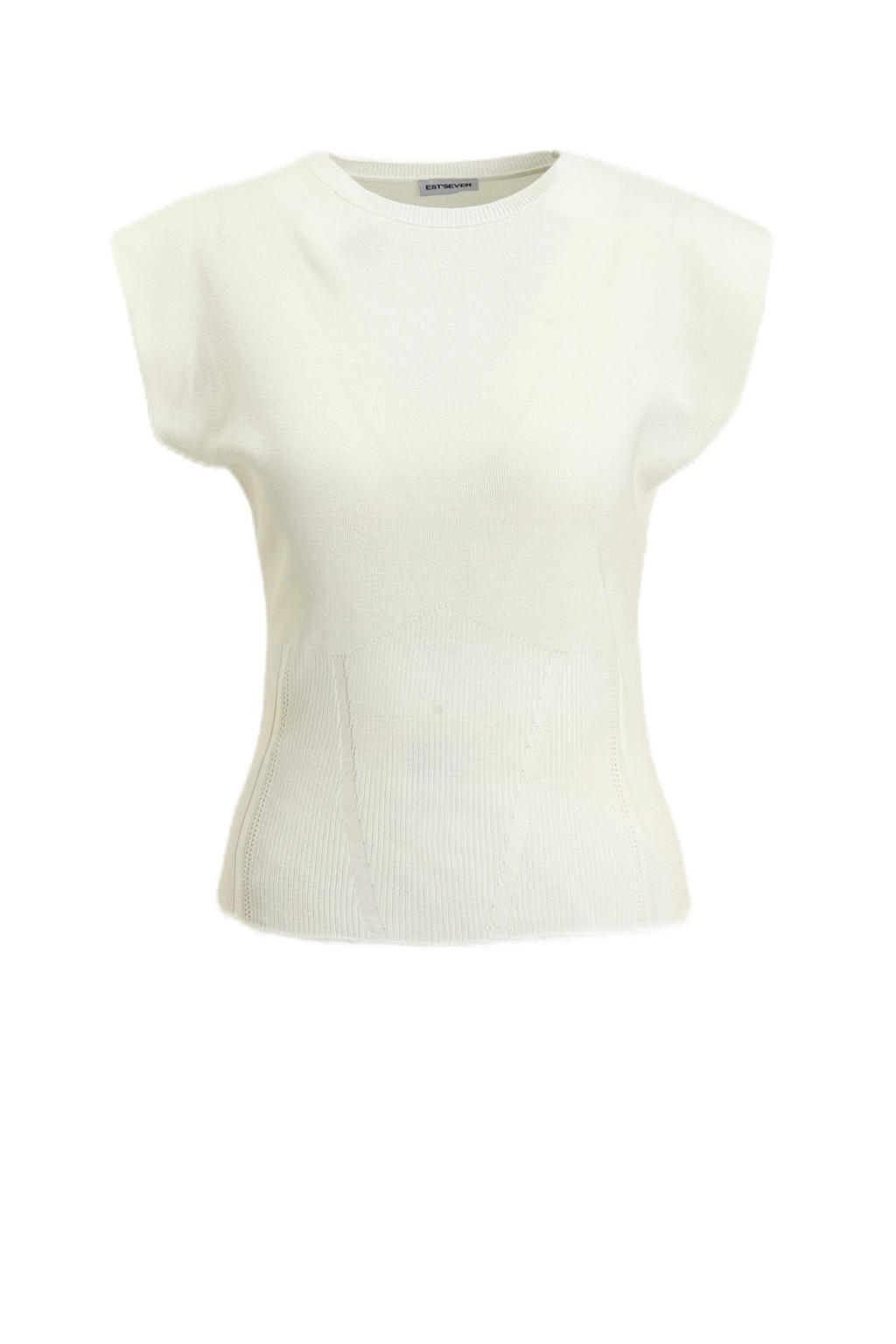 Witte dames Est'seven top met effen, kapmouwtjes en ronde hals