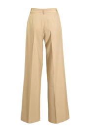 thumbnail: Beige dames Est'seven wide leg high waist pantalon met rits- en knoopsluiting en effen